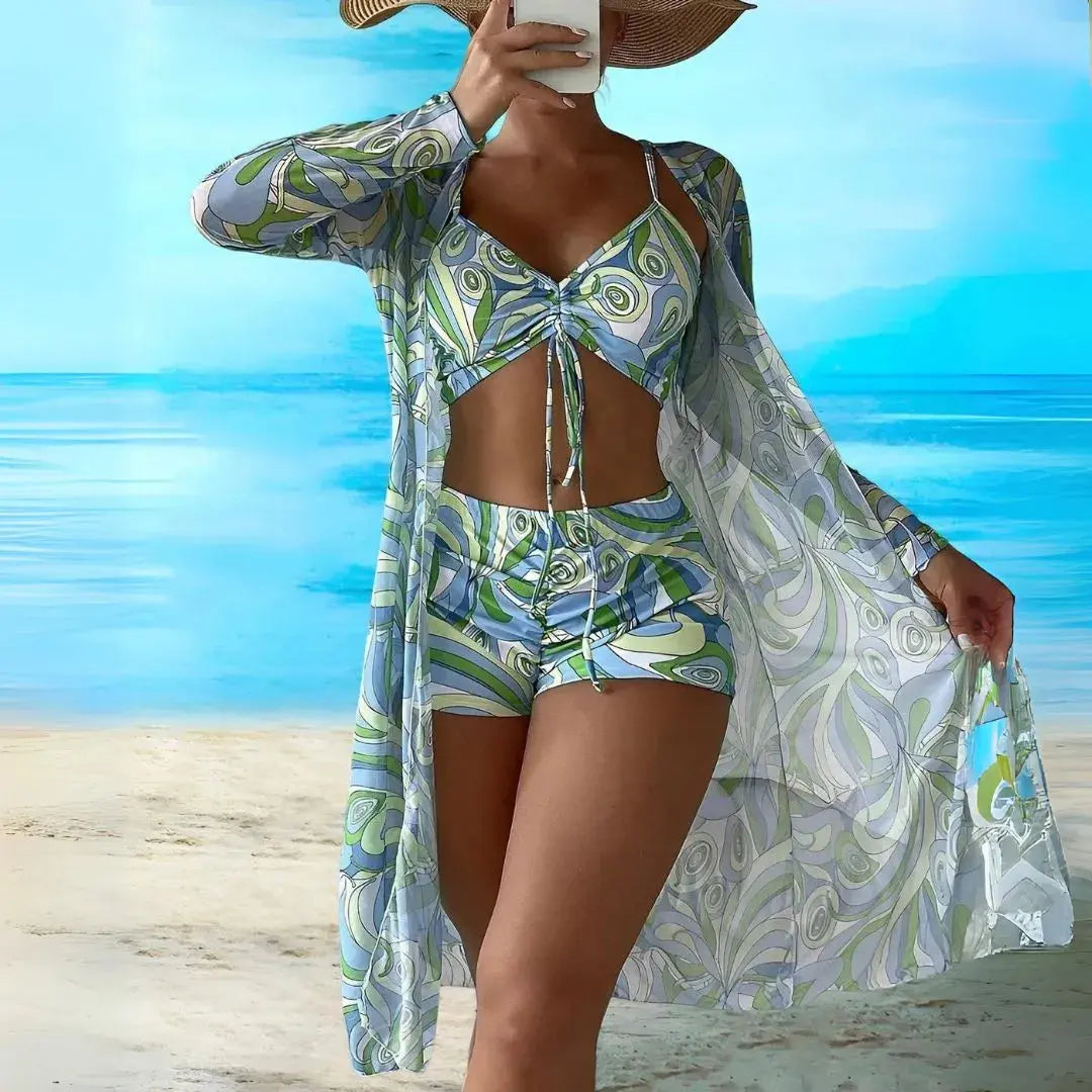 Casah Printed Three-Piece Swim Set