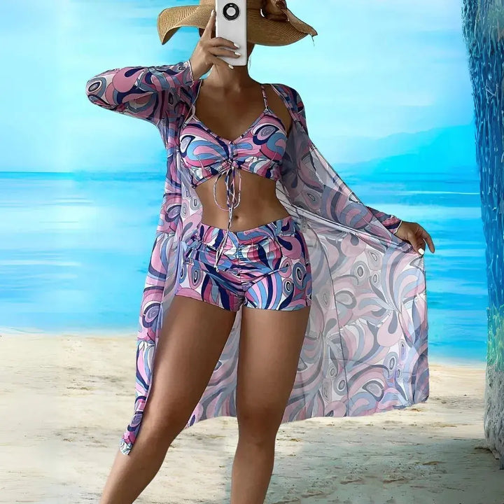 Casah Printed Three-Piece Swim Set