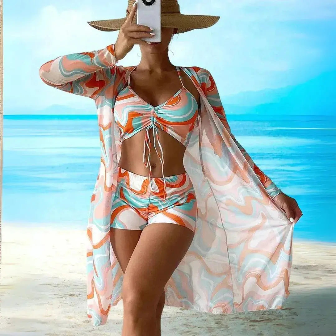 Casah Printed Three-Piece Swim Set