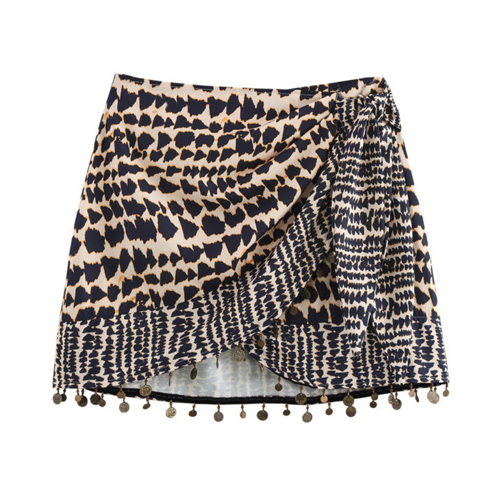 Abvina Printed Wrap Mini Skirt