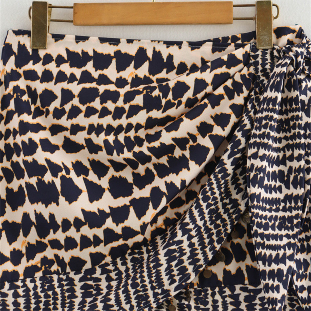Abvina Printed Wrap Mini Skirt