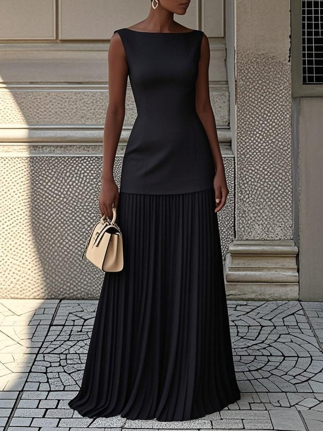 Livia Pleated Drop-Waist Maxi Dress