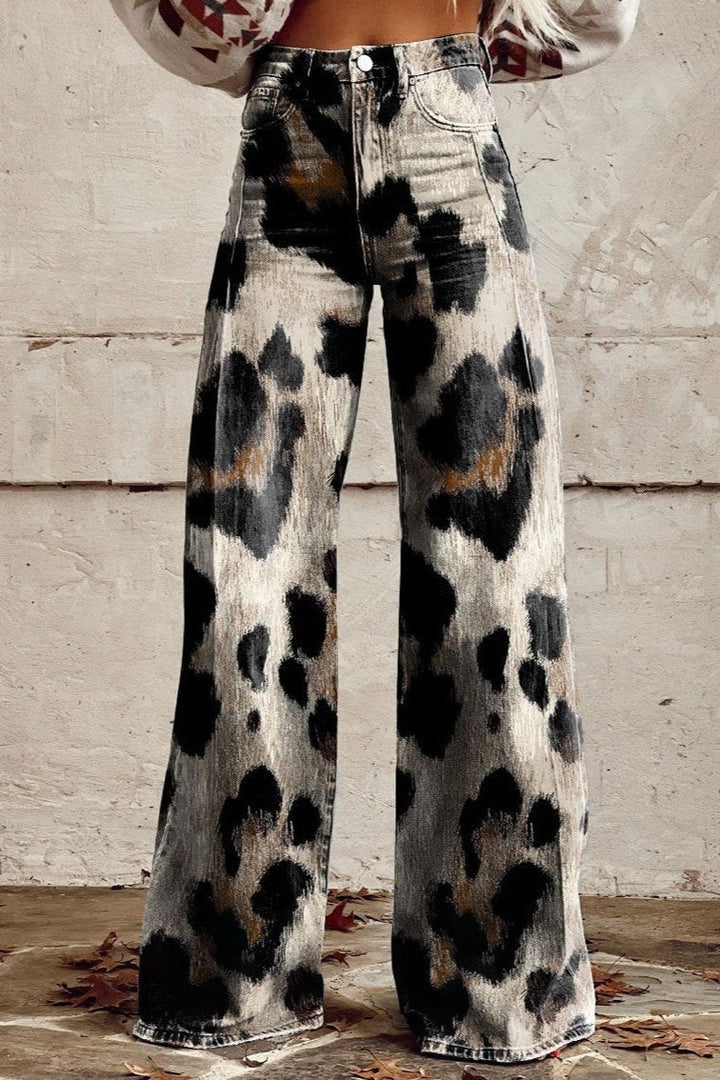 Cammie Animal Print Wide Leg Jeans