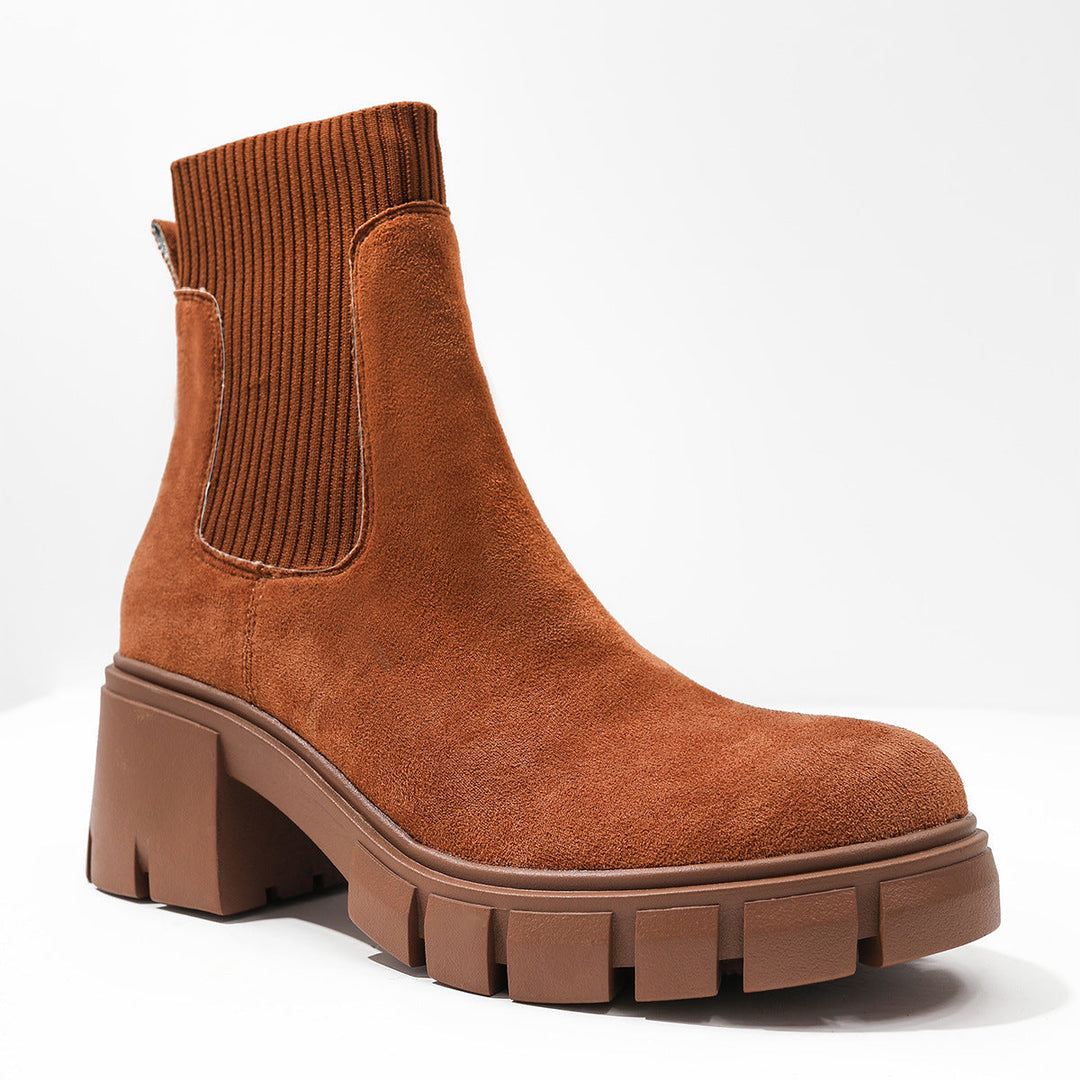 Charlene Ribbed Panel Chunky Ankle Boots
