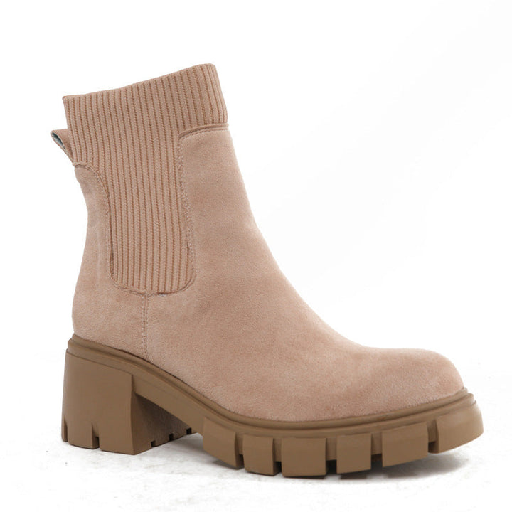 Charlene Ribbed Panel Chunky Ankle Boots