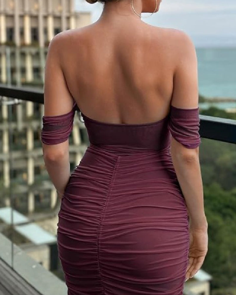 June Off Shoulder Ruched Midi Dress