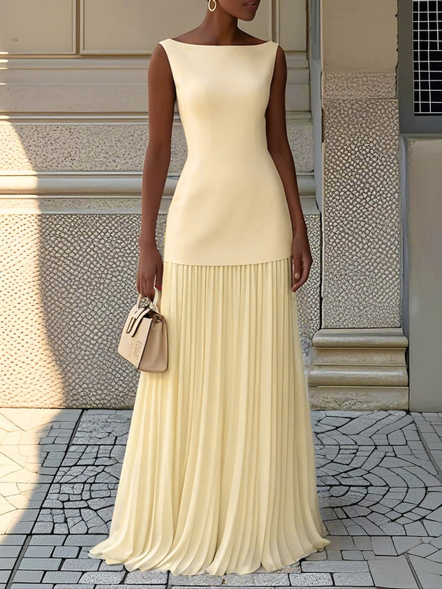 Livia Pleated Drop-Waist Maxi Dress