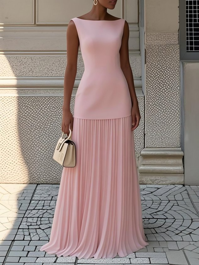 Livia Pleated Drop-Waist Maxi Dress