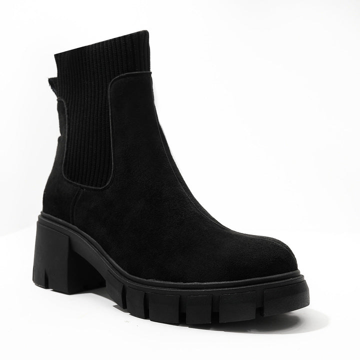 Charlene Ribbed Panel Chunky Ankle Boots