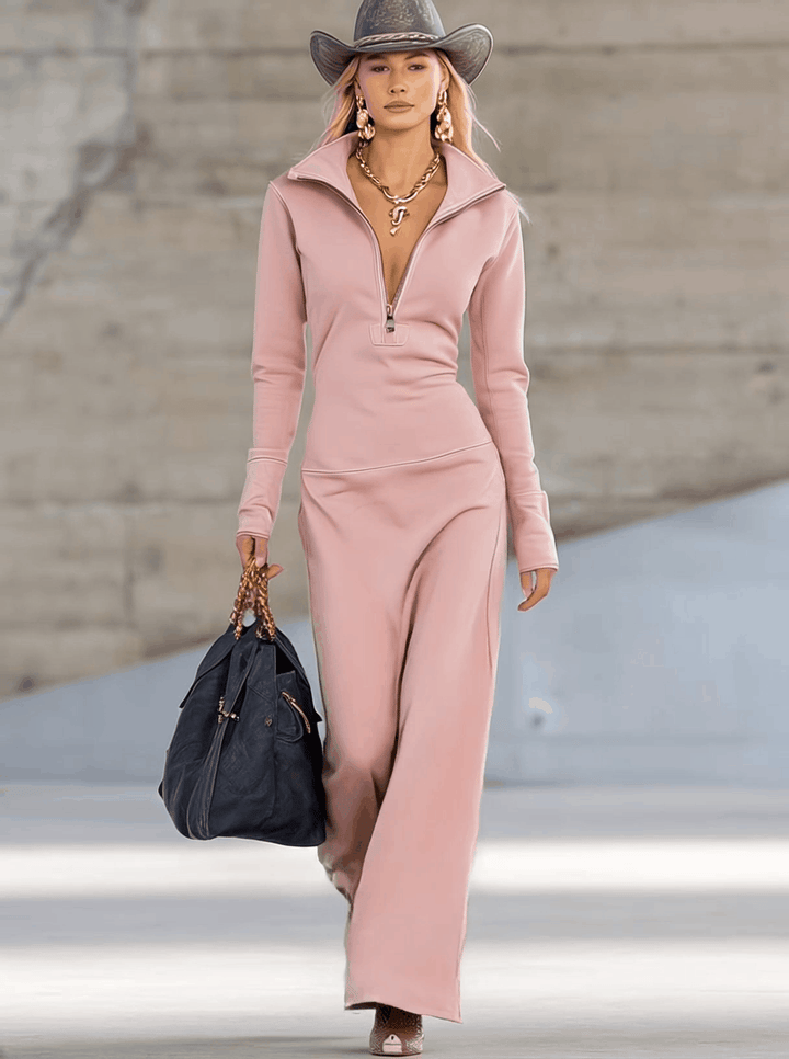 Rhea Half Zip Long Sleeve Maxi Dress