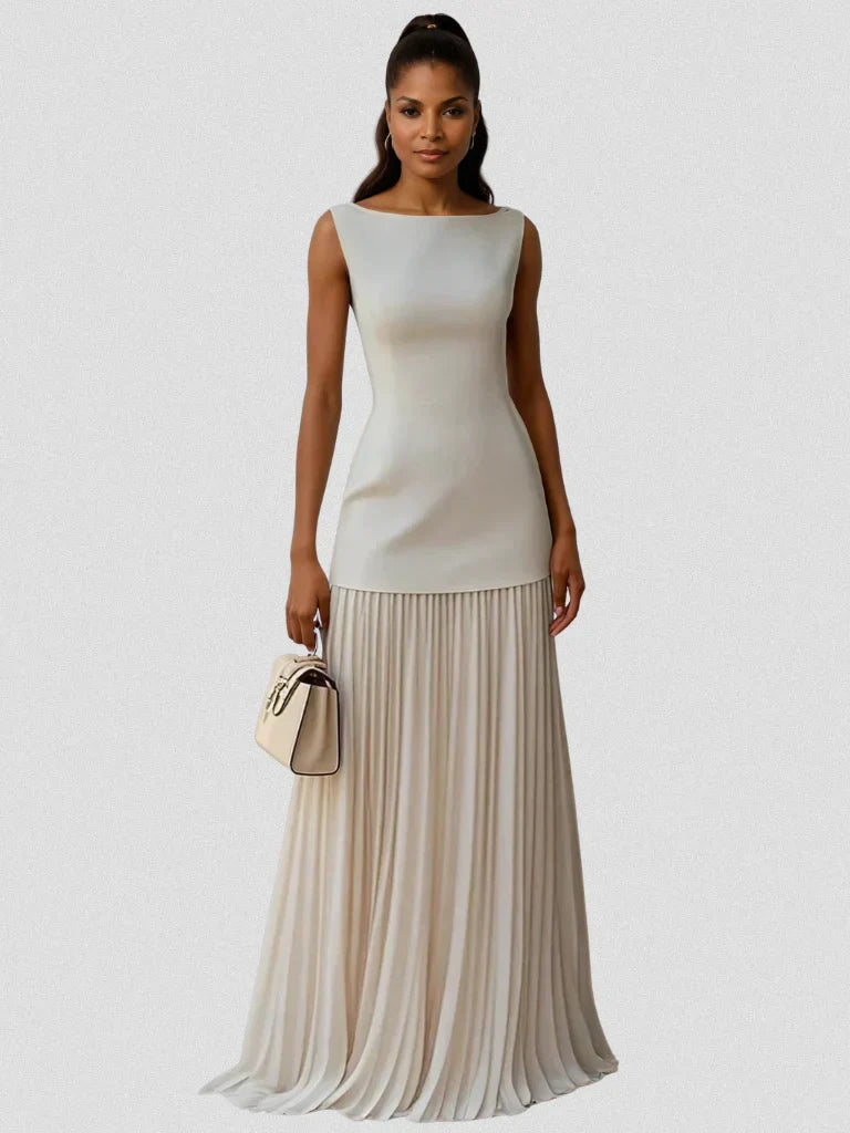 Livia Pleated Drop-Waist Maxi Dress
