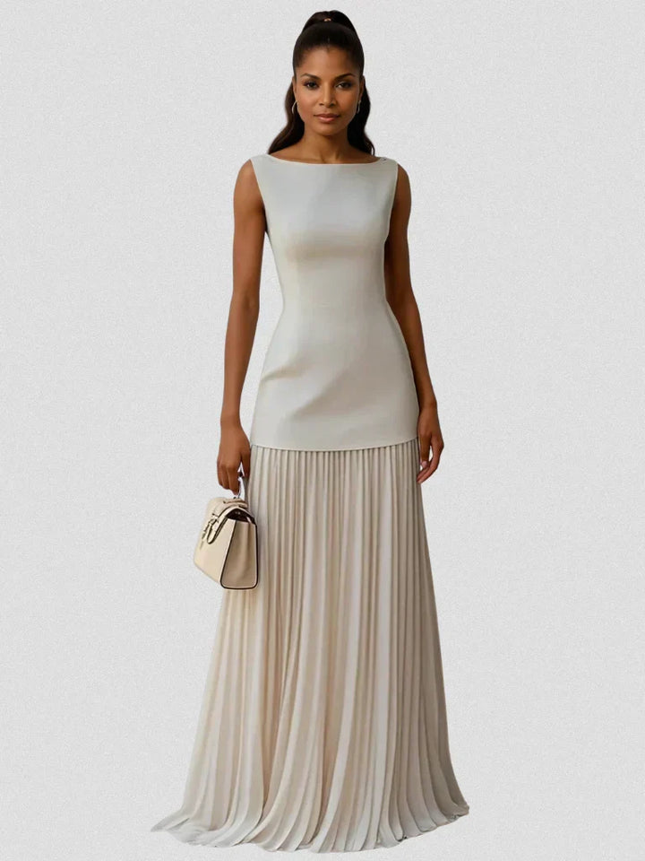 Livia Pleated Drop-Waist Maxi Dress