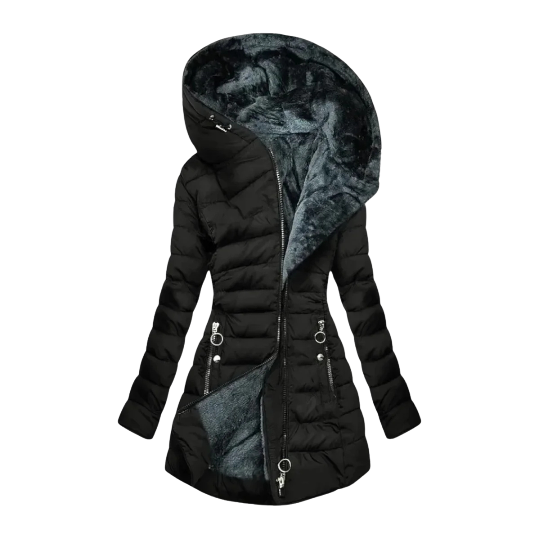 Elise Plush-Hood Longline Puffer Coat