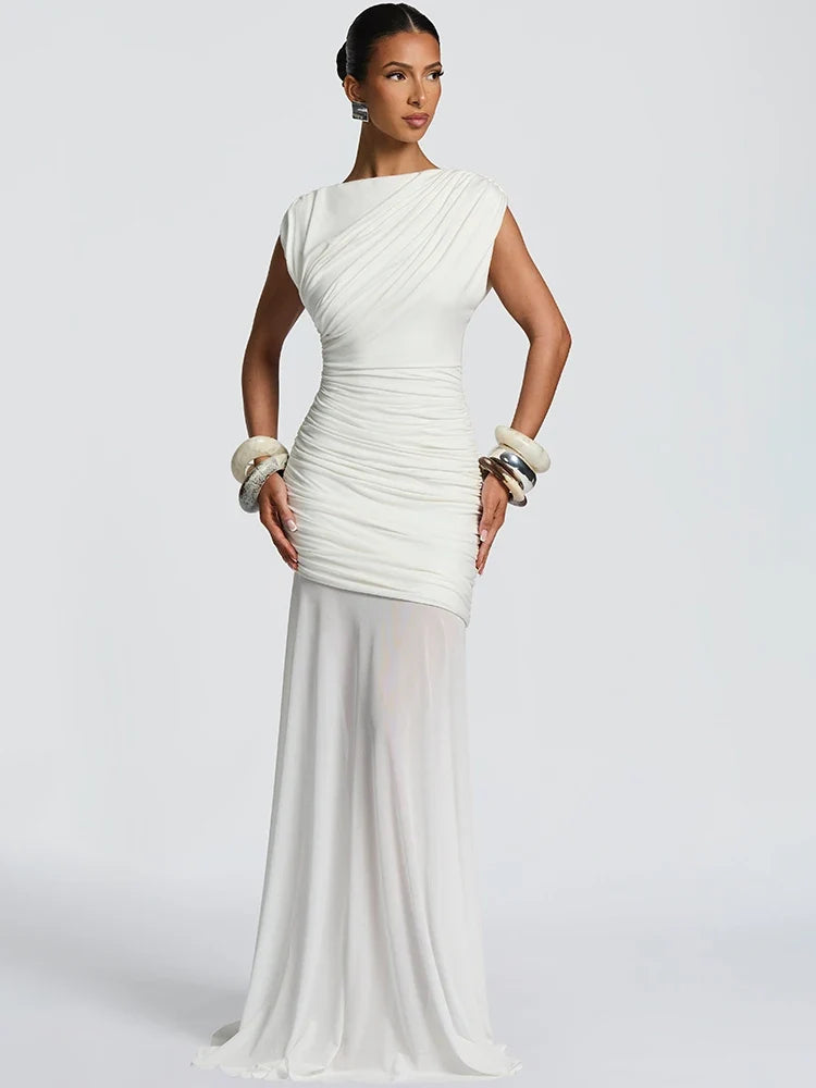Lexia Ruched Asymmetric Maxi Dress