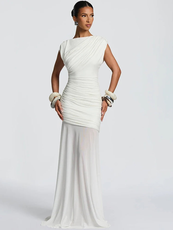 Lexia Ruched Asymmetric Maxi Dress