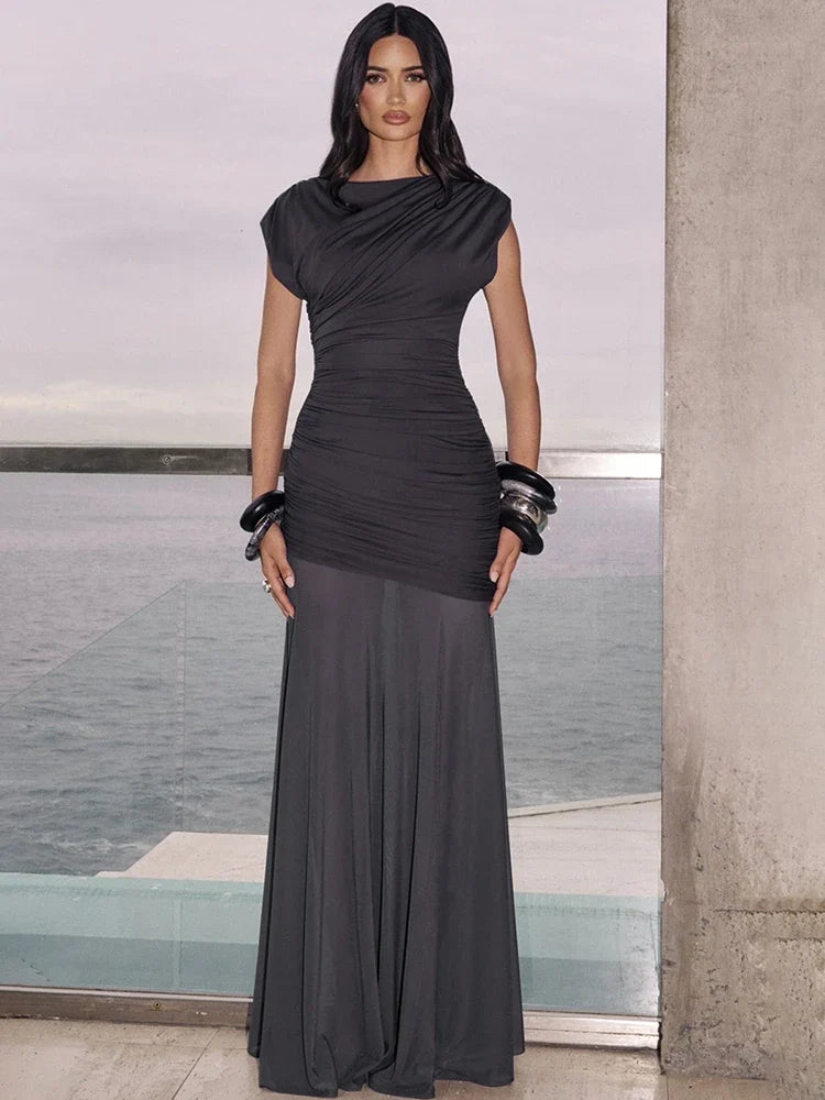 Lexia Ruched Asymmetric Maxi Dress
