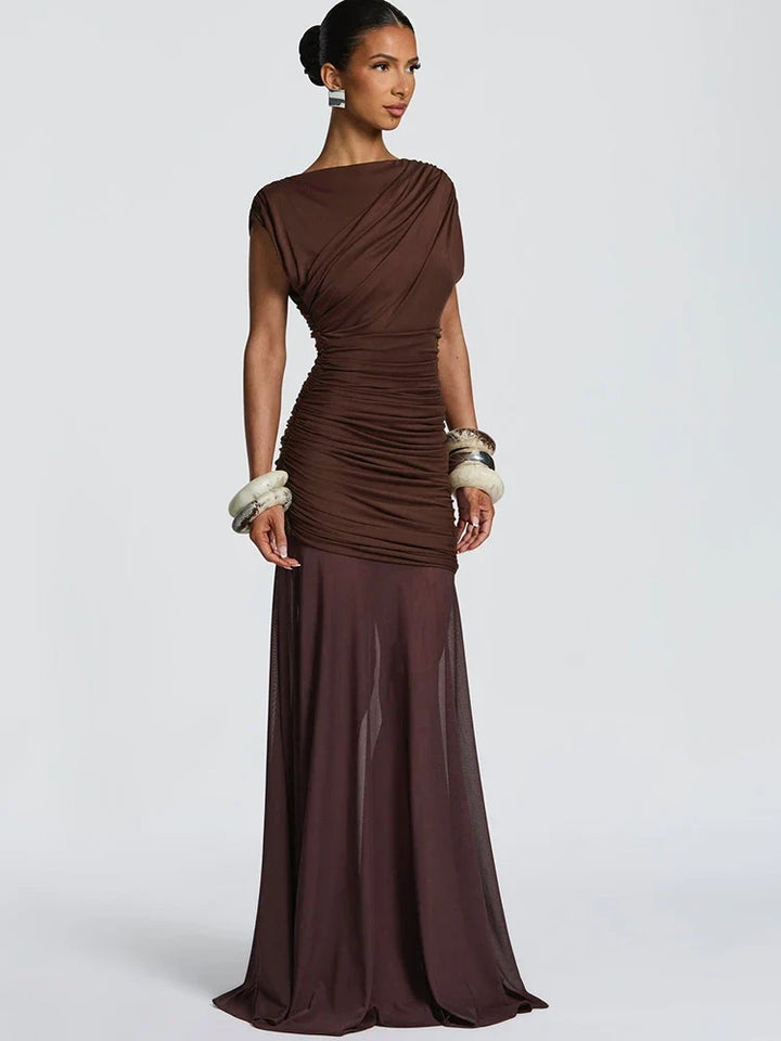 Lexia Ruched Asymmetric Maxi Dress