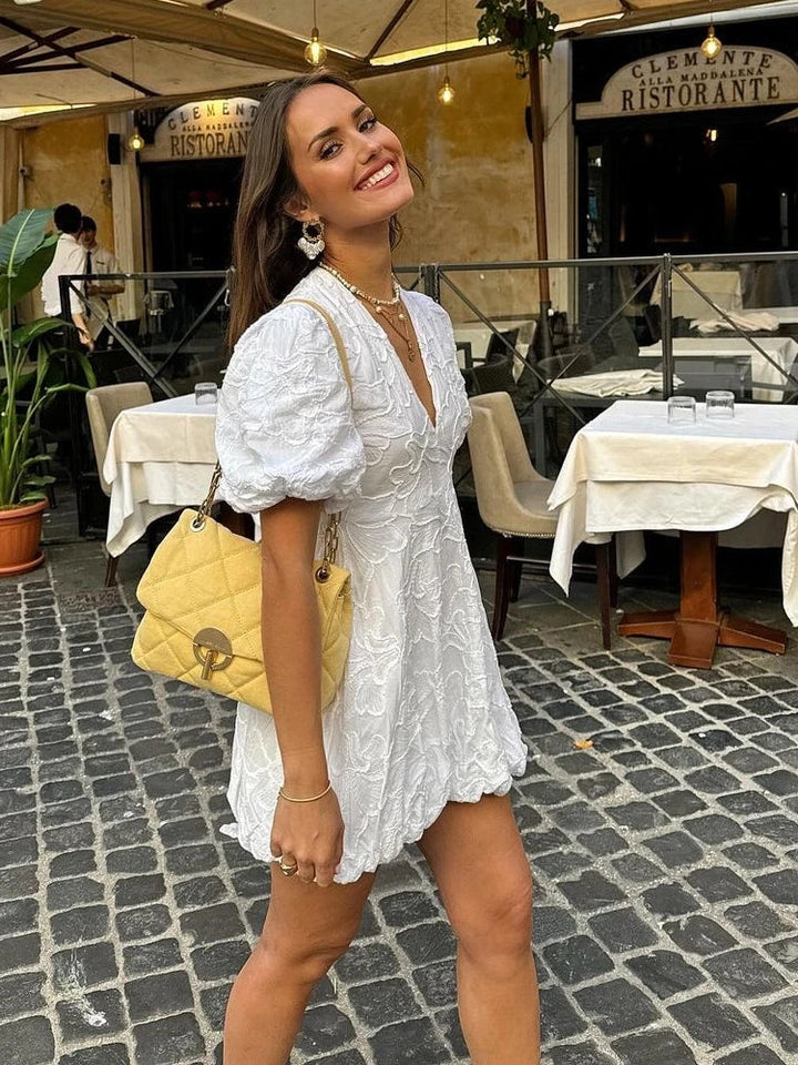 Edith Textured Puff Sleeve Mini Dress