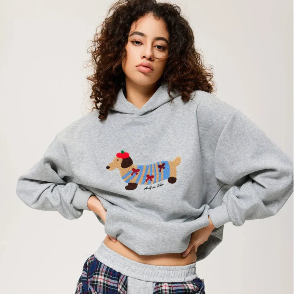 Florence Embroidered Dachshund Oversized Hoodie
