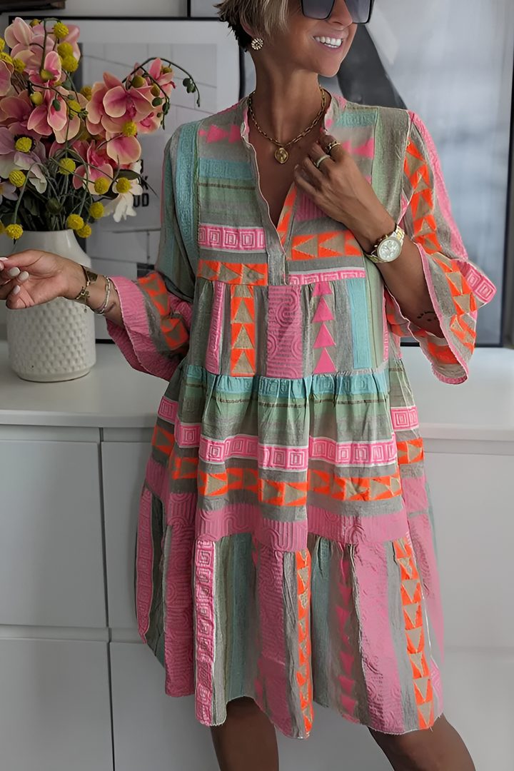 Alex Geometric Print Tiered Midi Dress