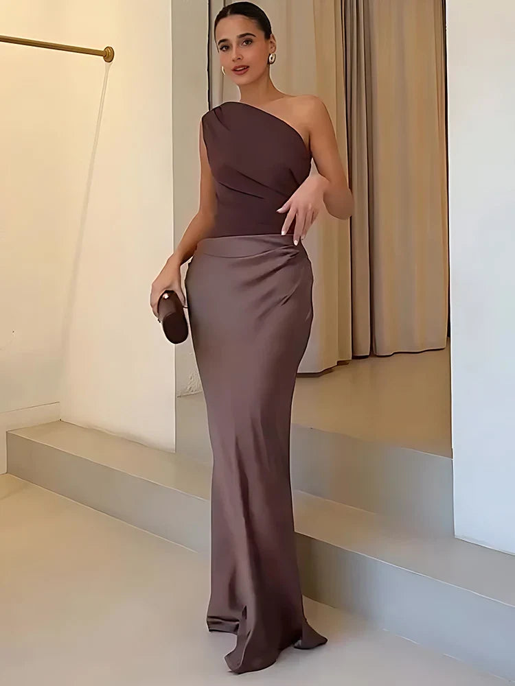 Edith One Shoulder Draped Maxi Set