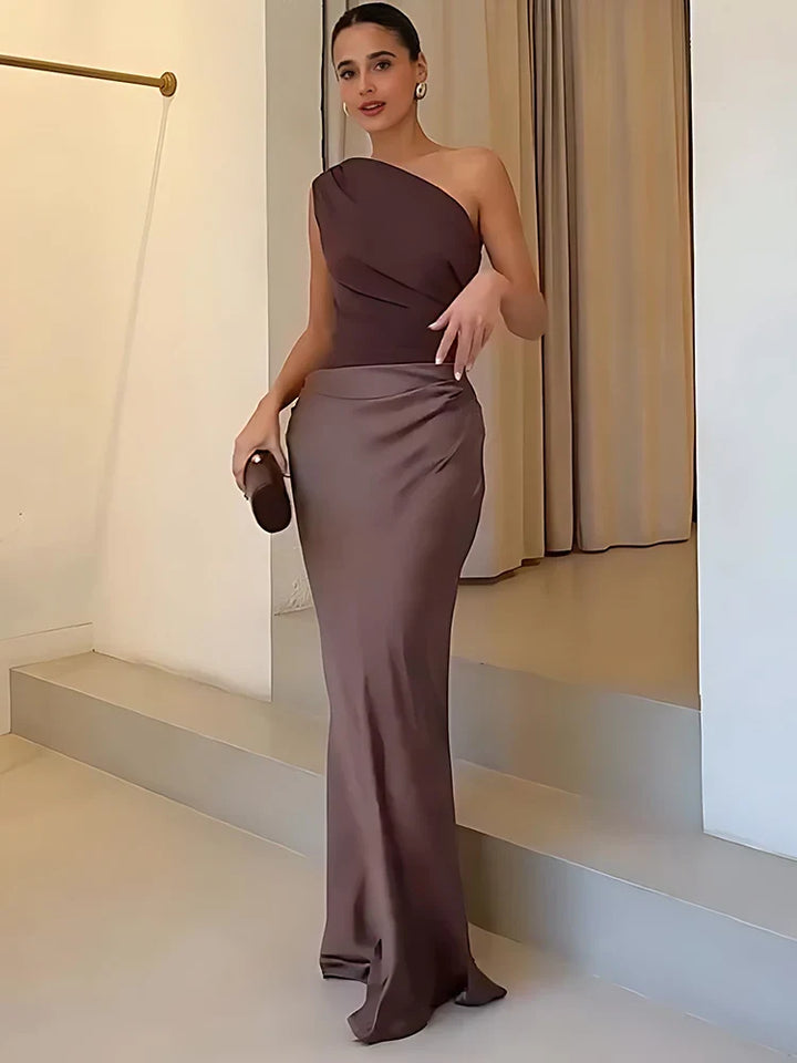 Edith One Shoulder Draped Maxi Set