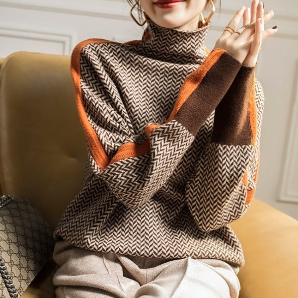 Romina Herringbone High Neck Sweater