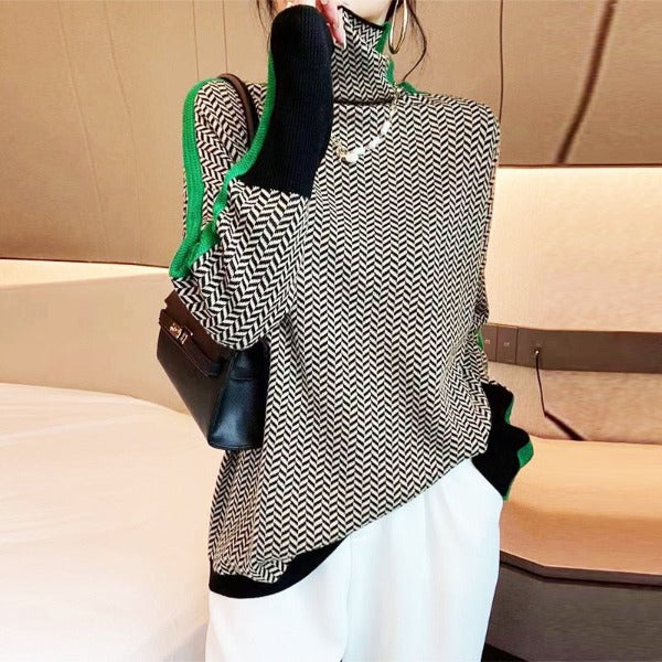 Romina Herringbone High Neck Sweater
