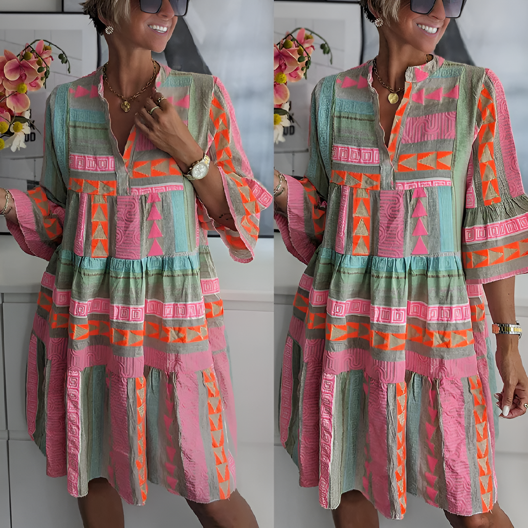 Alex Geometric Print Tiered Midi Dress