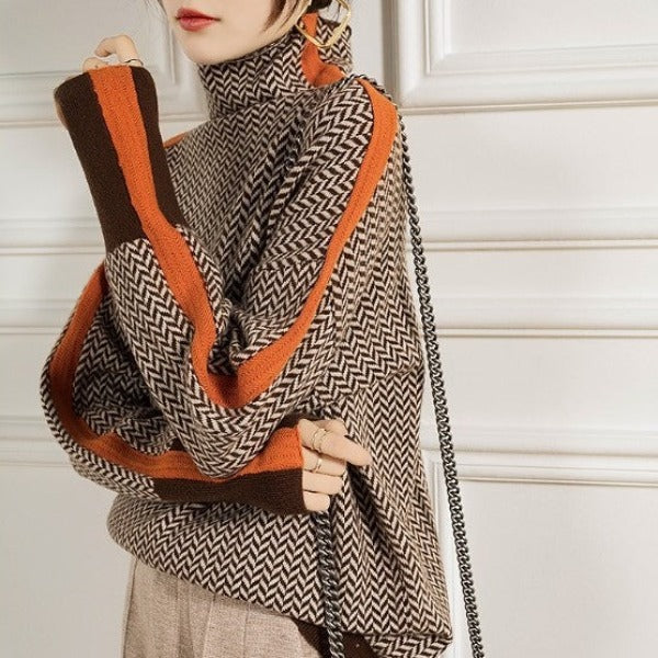 Romina Herringbone High Neck Sweater