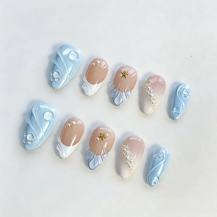 Blue Pearl Seashell Press-On Nails
