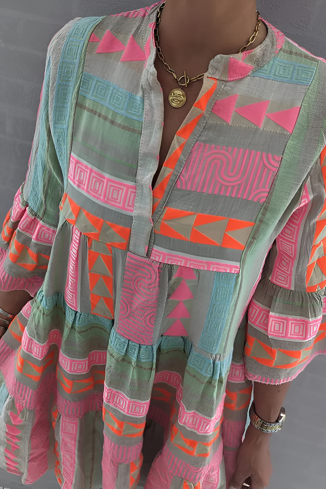 Alex Geometric Print Tiered Midi Dress