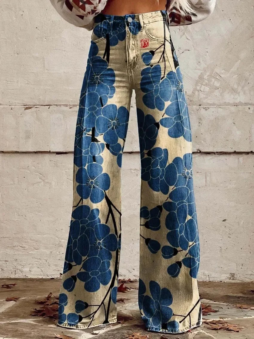 Mireille Floral Print Wide Leg Jeans