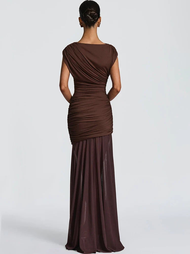 Lexia Ruched Asymmetric Maxi Dress