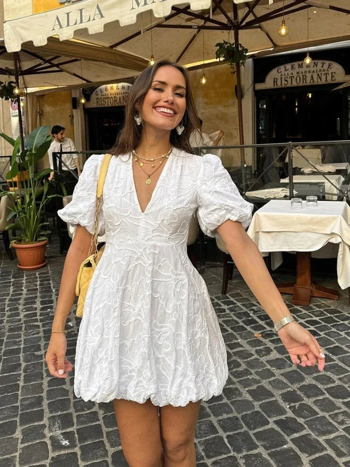 Edith Textured Puff Sleeve Mini Dress