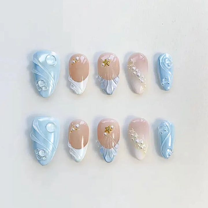 Blue Pearl Seashell Press-On Nails