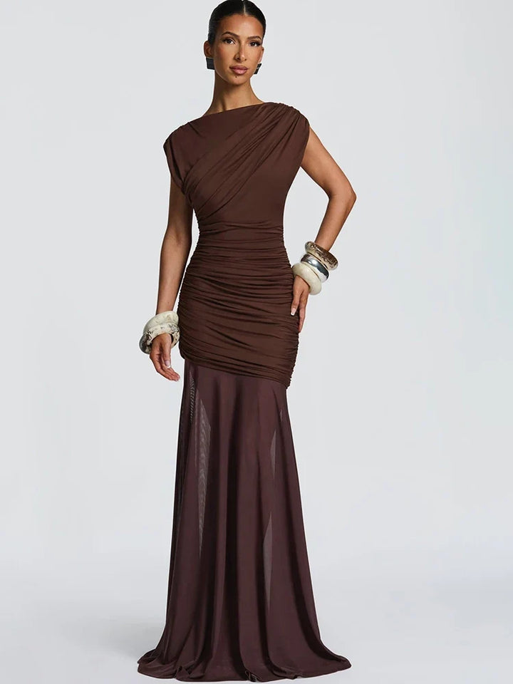 Lexia Ruched Asymmetric Maxi Dress