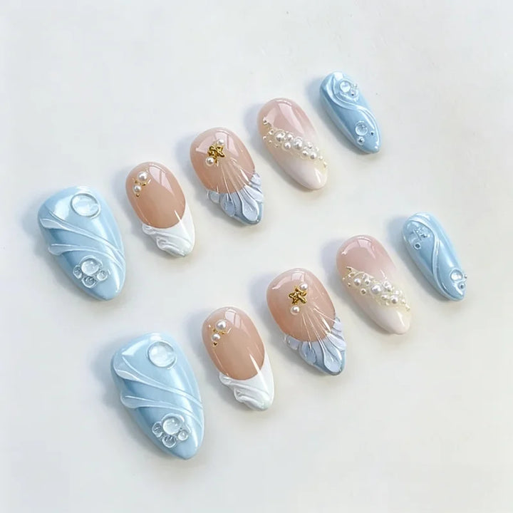 Blue Pearl Seashell Press-On Nails
