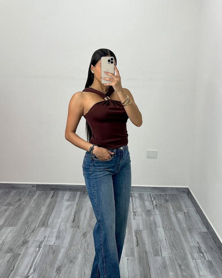 Gizelle Mocha Halter Top