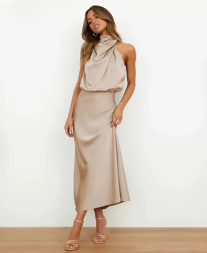 Sylvie Draped High Neck Maxi Dress
