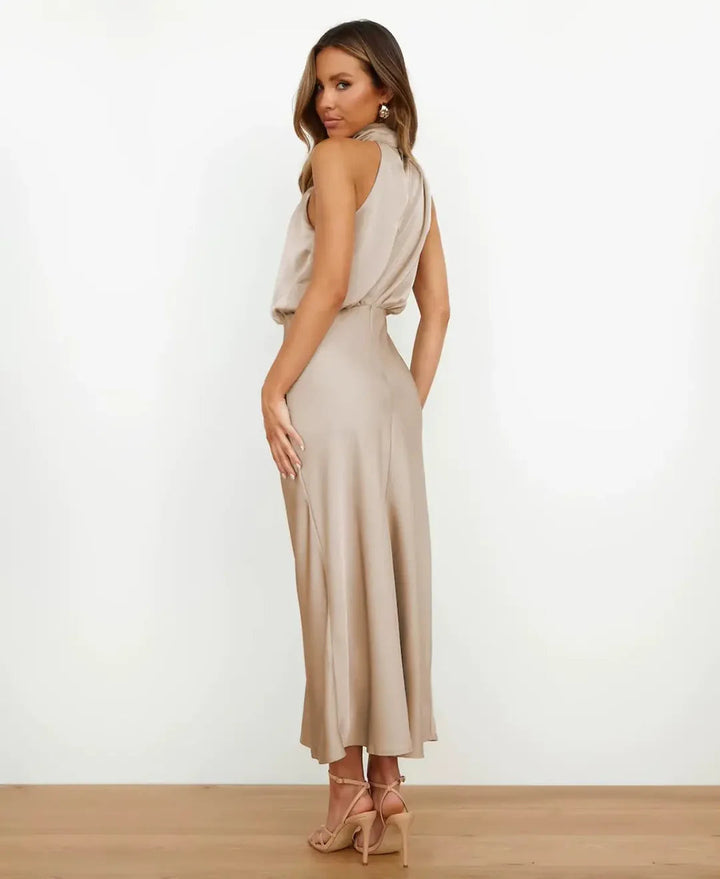 Sylvie Draped High Neck Maxi Dress