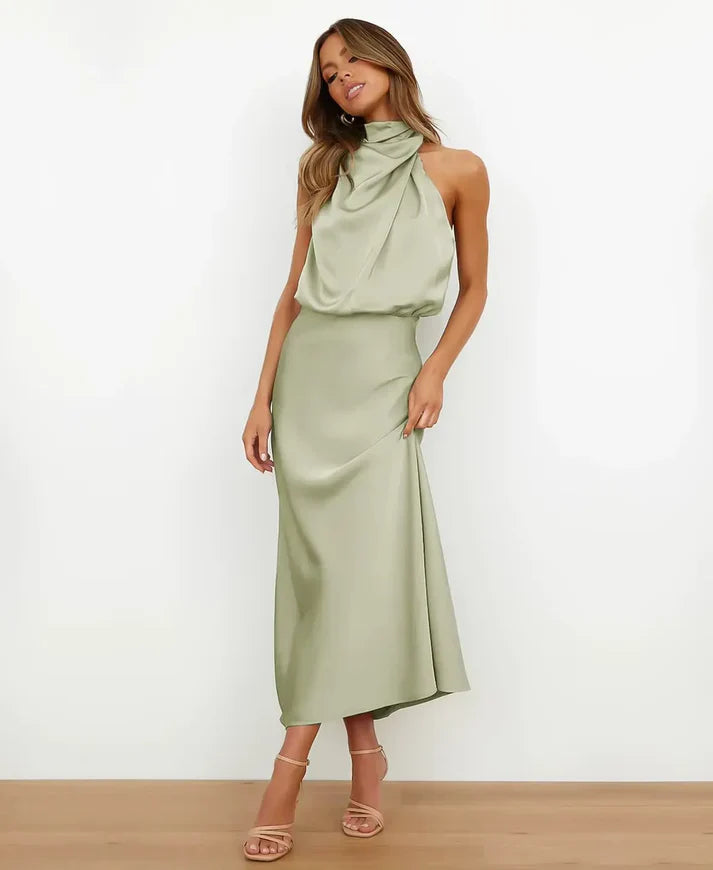 Sylvie Draped High Neck Maxi Dress