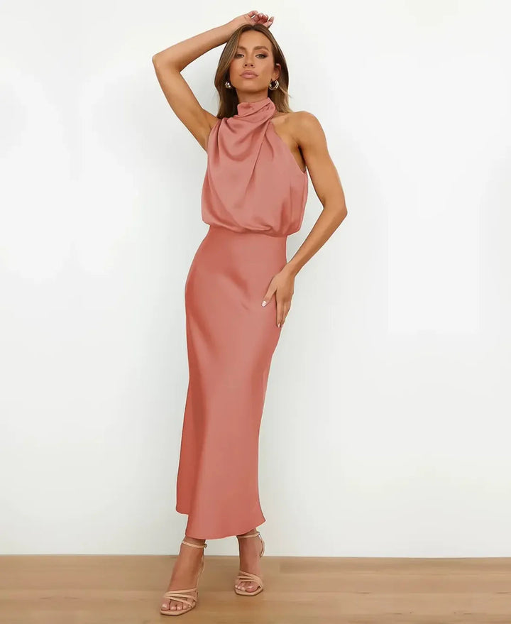 Sylvie Draped High Neck Maxi Dress