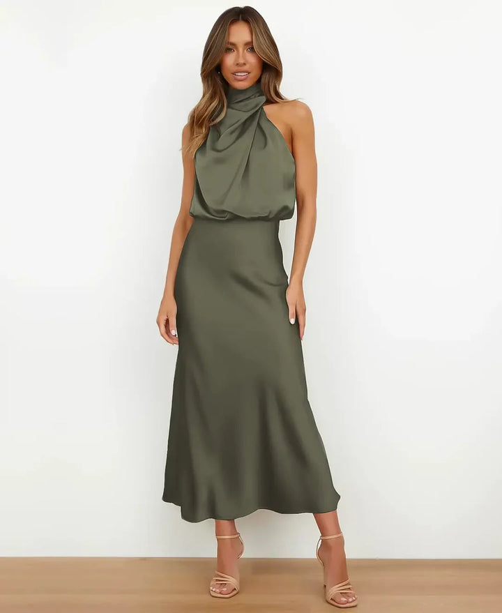 Sylvie Draped High Neck Maxi Dress