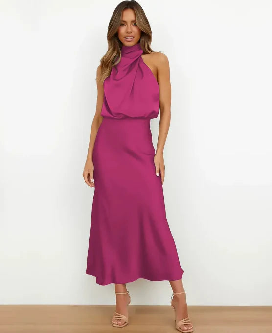 Sylvie Draped High Neck Maxi Dress