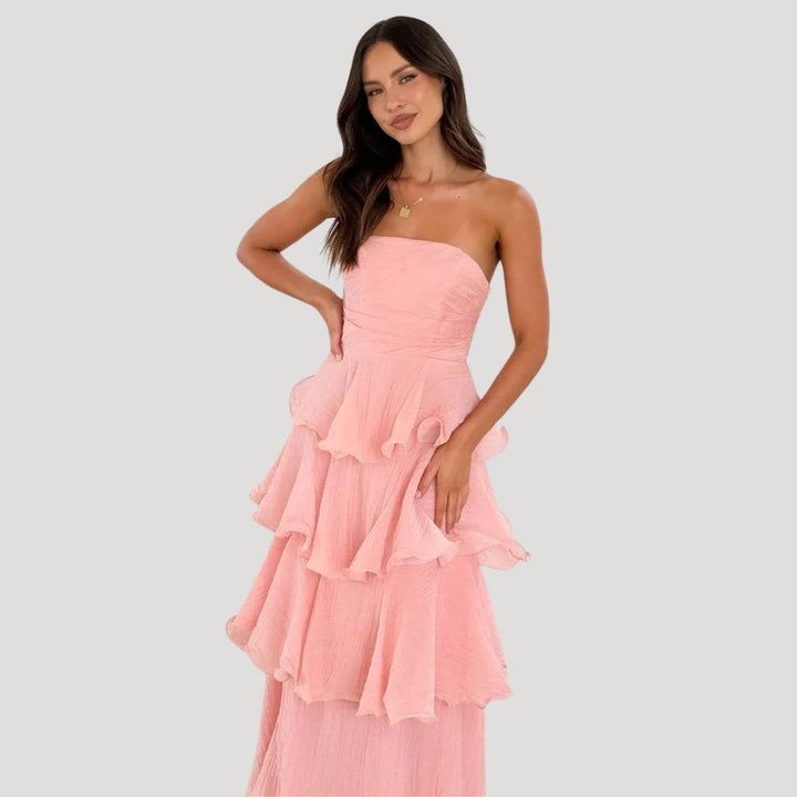 Nacy Tiered Bandeau Midi Dress