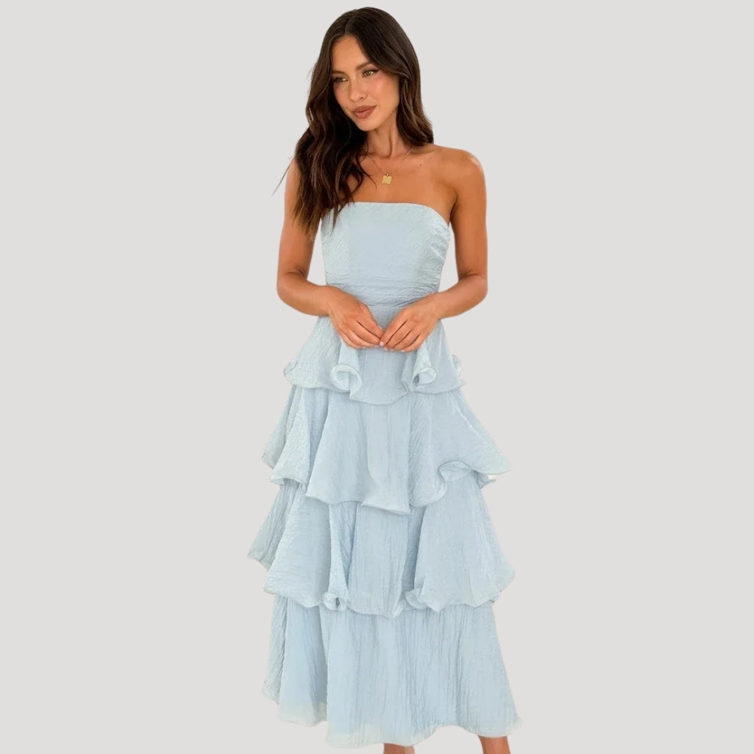 Nacy Tiered Bandeau Midi Dress