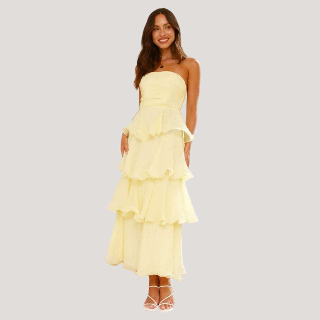 Nacy Tiered Bandeau Midi Dress