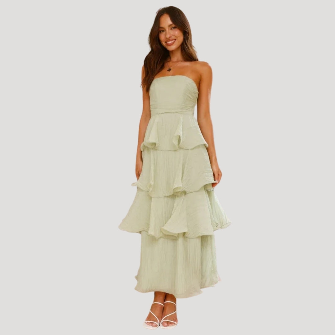Nacy Tiered Bandeau Midi Dress