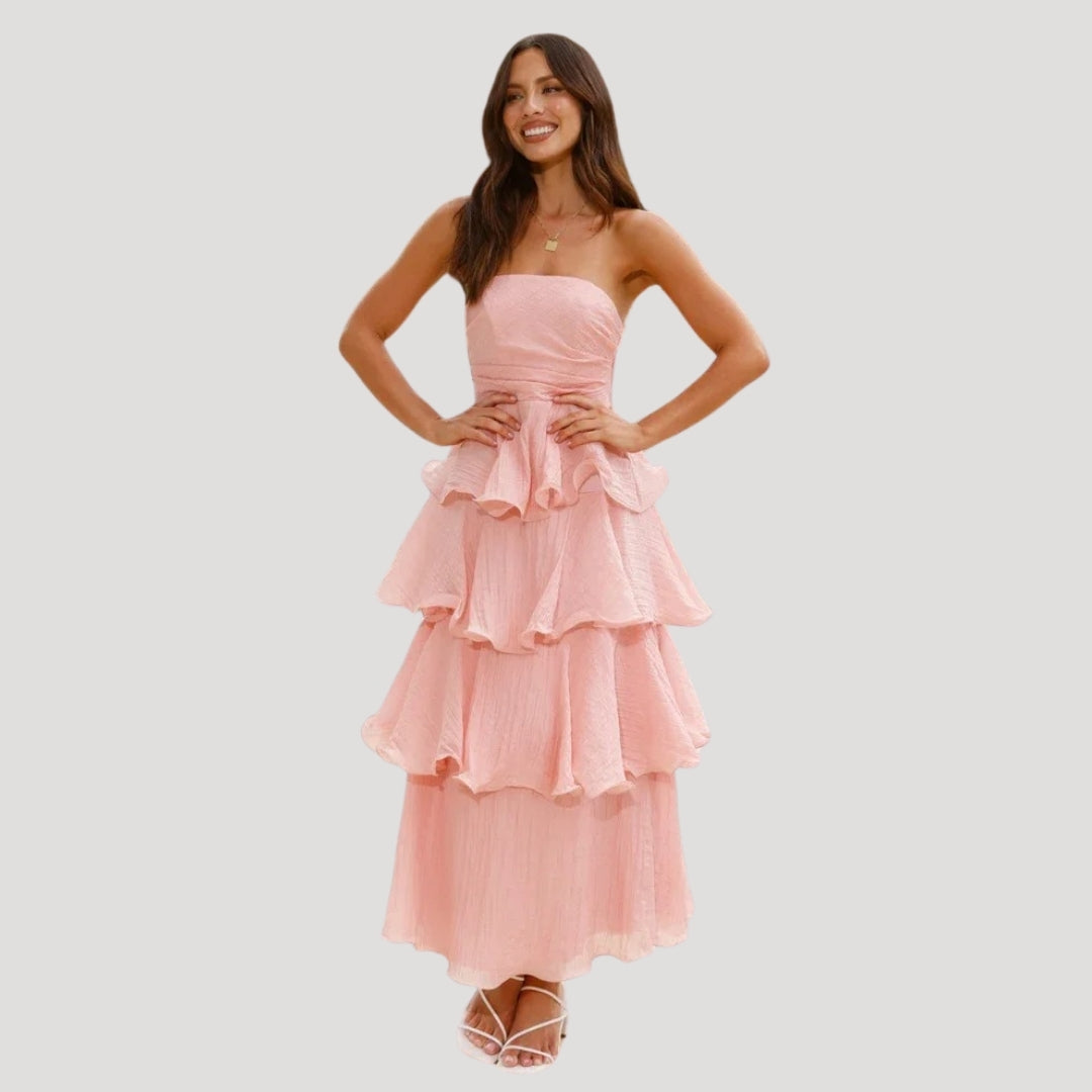Nacy Tiered Bandeau Midi Dress